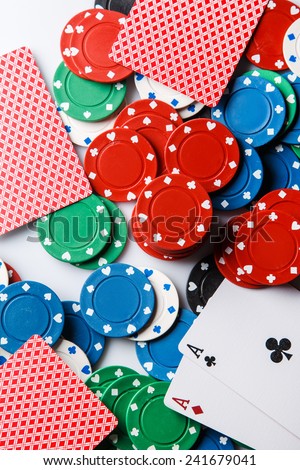Close up of poker cards and chips