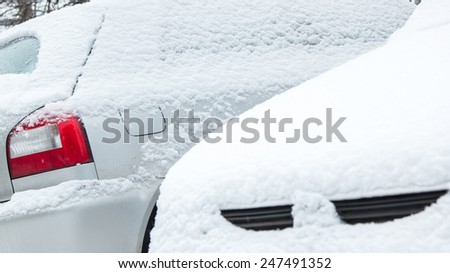 Close up of car covered with snow