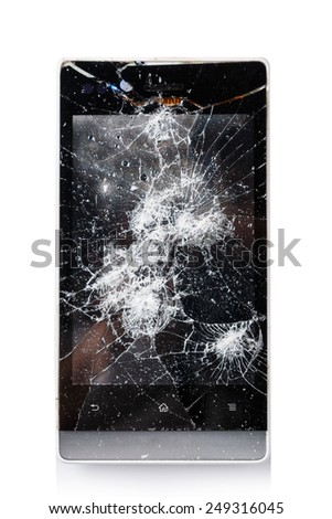 Broken smartphone with cracked display
