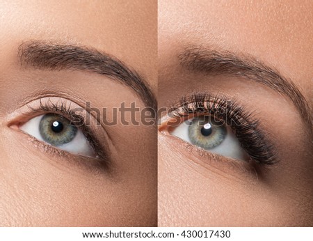 Comparison of female eyes before and after eyelash extension