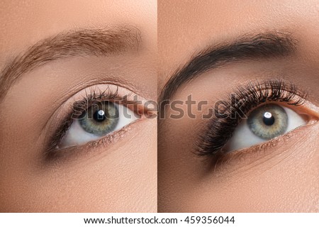 Comparison of female eyes after eyelash extension and eyebrow correction