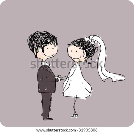stock vector : wedding couple holding hands