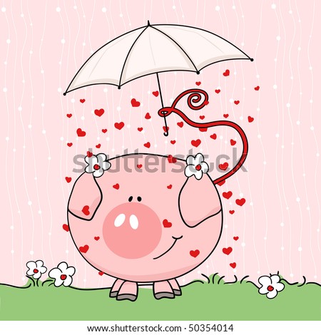 Cute Pig In Rain Stock Vector 50354014 : Shutterstock
