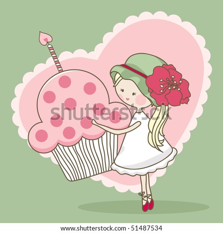 Girly Birthday Cakes on Girl With Birthday Cake Stock Vector 51487534   Shutterstock