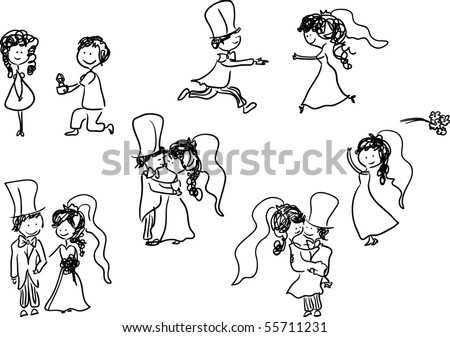 stock vector wedding doodle comic set