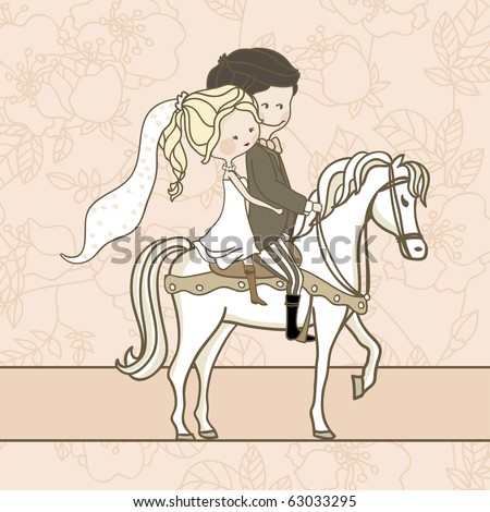 stock vector : wedding couple on white horse