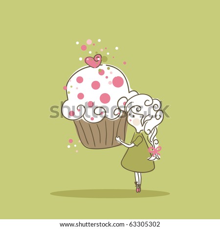 Girl With Cupcake Stock Vector Illustration 63305302 : Shutterstock