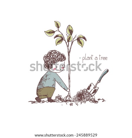 spring gardening theme, planting a tree