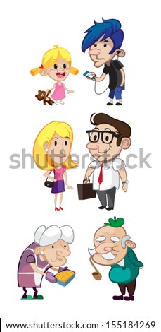 Family Members Cartoon Characters, The whole family, mother, father, son,  daughter, grandmother, grandfather, grandchildren - Stock Image - Everypixel