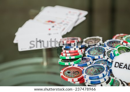 Poker cards and chips on the table. Card game, poker game. Casino games, card games, cards. The concept of the game in the gambling.