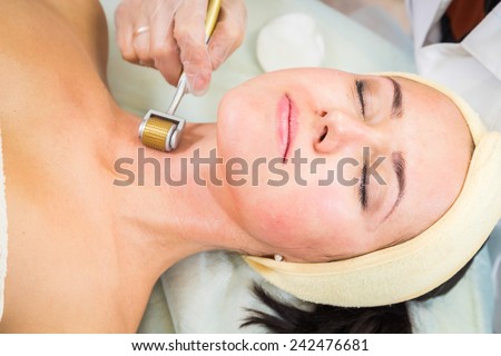 Rejuvenating beauty treatments in the spa salon. Injection therapy for the skin. Revitalization, mikronidling, medical procedure rejuvenation. Anti-aging treatments for the face and neck.