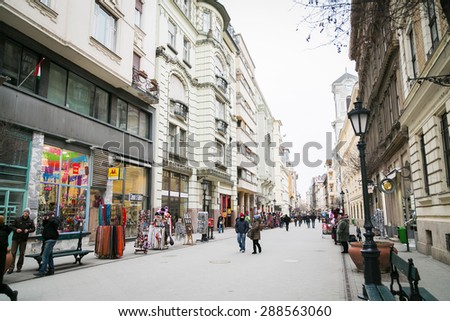 BUDAPEST - FEBRUARY 07: View on Budapest, streets on February 07, 2013 in Budapest, Hungary.