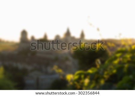 Beautiful scenery, castle, set, evening. blurred Background
