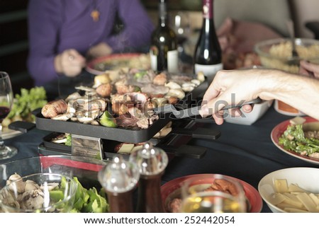 Diner and Food background with people hand