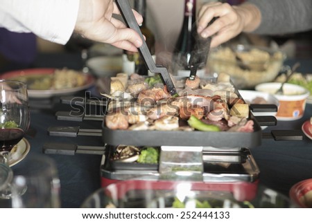 Diner and Food background with people hand