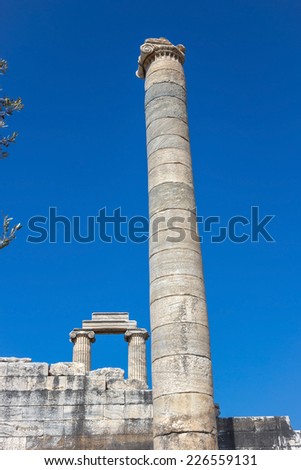Ruins the ancient Temple of Apollo in Didim, Turkey. Columns