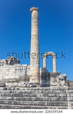 Ruins the ancient Temple of Apollo in Didim, Turkey. Columns and stairs