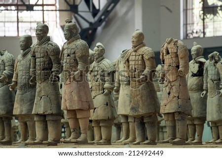 Xi\'an, China:24 Mar 2014 Terracotta Army is a collection of terracotta sculptures depicting the armies of Qin Shi Huang, the first Emperor of China. 210-209 BC Taken 24 Mar 2014