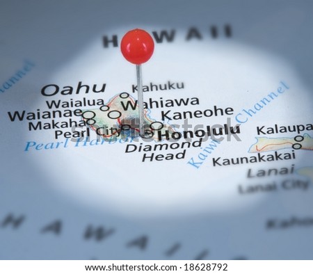Pearl harbor in Hawaii on the map with a pin