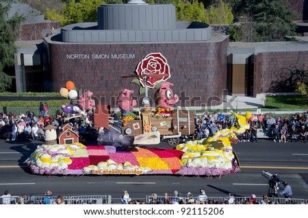 PASADENA, CA - JANUARY 2: The La Canada Flintridge Float called: If Pigs Could Fly, participated in the 123rd Tournament of Roses Parade on January 2, 2012 in Pasadena, California