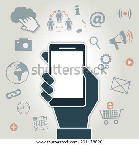 social media. smartphone with transparent icons