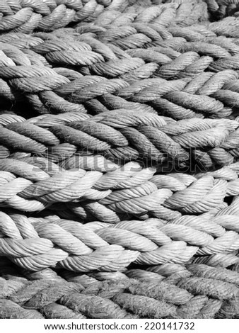 Detailed view of red rope, nautical background in black and white