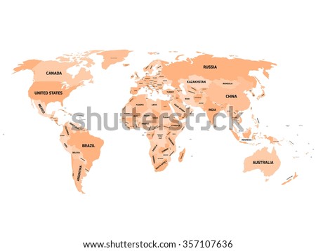 Shades Of Orange Names world map with names of sovereign countries and larger dependent Shades Of Orange Names world map with names of sovereign countries and larger dependent