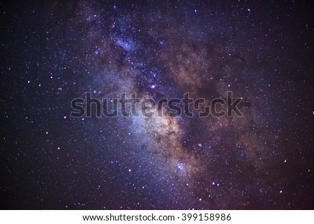 Close up center of the milky way galaxy, Long exposure photograph. with grain