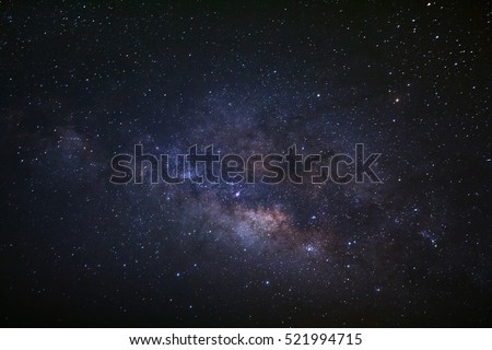 Milky way galaxy with stars and space dust in the universe, Long exposure photograph. with grain