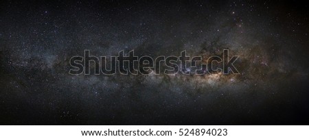 Panorama milky way galaxy with stars and space dust in the universe, Long exposure photograph, with grain, high resolution
