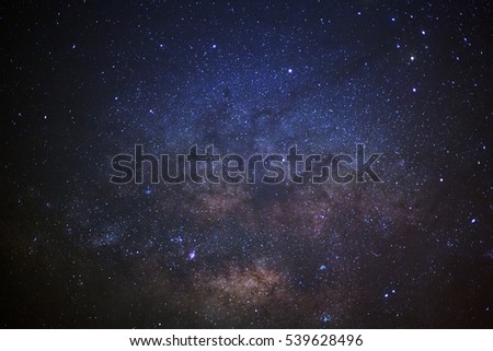 Close-up of Milky Way Galaxy, Long exposure photograph, with grain