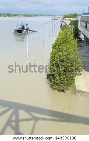 KOMAROM, HUNGARY - JUNE 5: High water level of Danube river before the culmination in Komarom on June 5, 2013. Hungarian water experts predict near-record water level of Danube for Friday in Komarom.