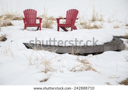 empty bench in snow. Long island city, New York