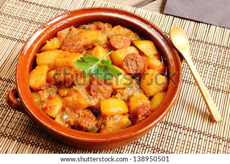 Potatoes with chorizo cooked Rioja style, a traditional Spanish recipe