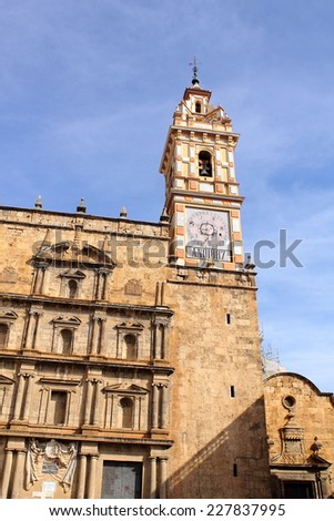 Chelva church bell tower in the Valencian Community, Spain. Its architectural styles are baroque and mannerist.