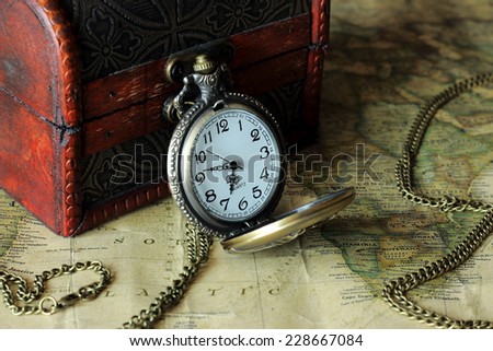 Antique pocket watch on a vintage background