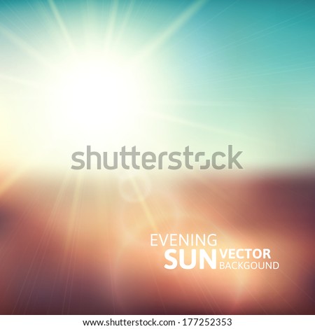 Blurry evening scene with brown field sun burst blue and green blur sky vector illustration Blurry evening scene with brown field sun burst blue and green blur sky vector illustration