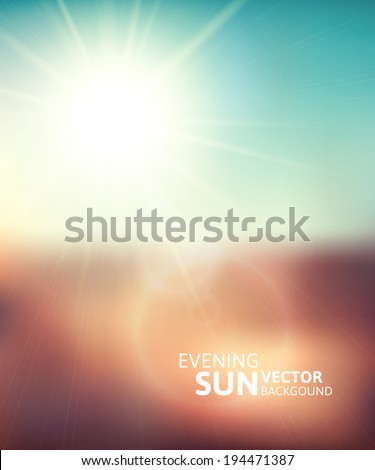 Blurry evening scene with brown field sun burst blue and green blur sky vector illustration Blurry evening scene with brown field sun burst blue and green blur sky vector illustration