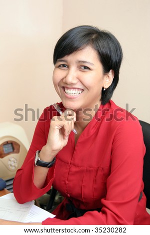 career woman with red suit
