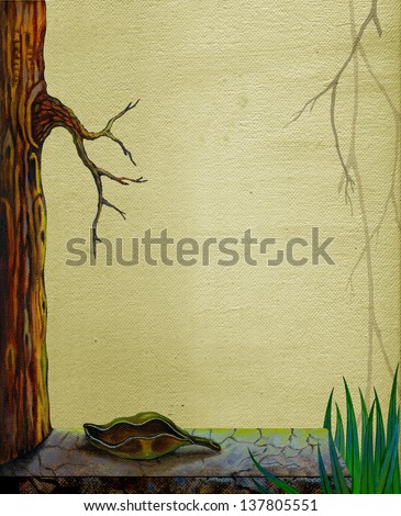 Surreal nature painting on canvas for layout or background.