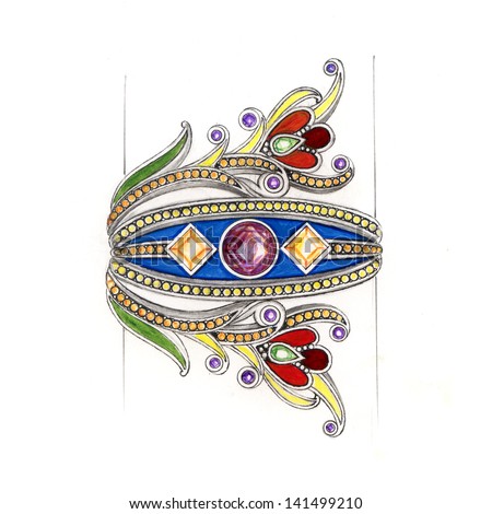 Jewelry vintage Hand drawing and painting bangle on paper Jewelry vintage Hand drawing and painting bangle on paper