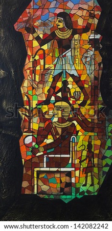 Art stained glass egyptian. Hand acrylic color painting on canvas.