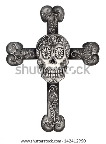 Art skull cross day of the dead Hand drawing on paper Art skull cross day of the dead Hand drawing on paper