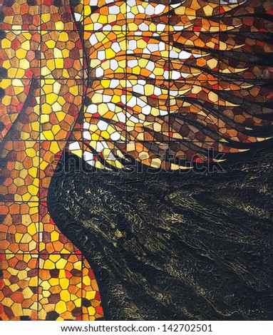 Art angel stained glass. Acrylic color painting on canvas.