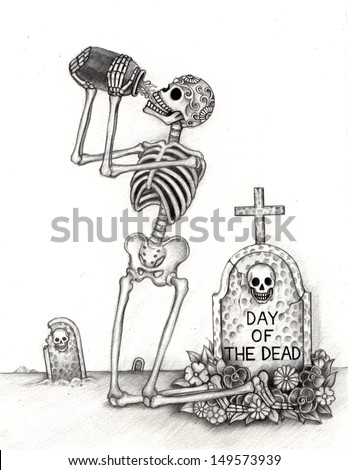 Art skull day of the dead Hand drawing on paper Art skull day of the dead Hand drawing on paper