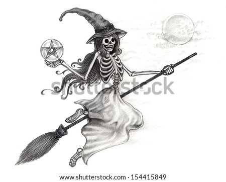 stock-photo--halloween-skull-witch-hand-