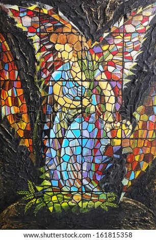 Art angel stained glass.Acrylic color painting on canvas.