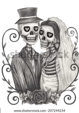Art skull day of the dead Hand drawing on paper Art skull day of the dead Hand drawing on paper