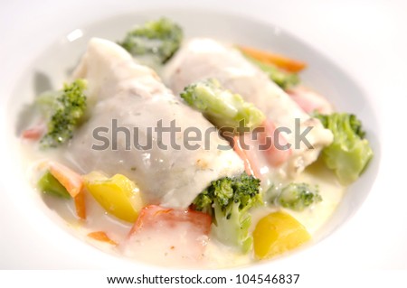 fresh chicken meat rolls at the plate