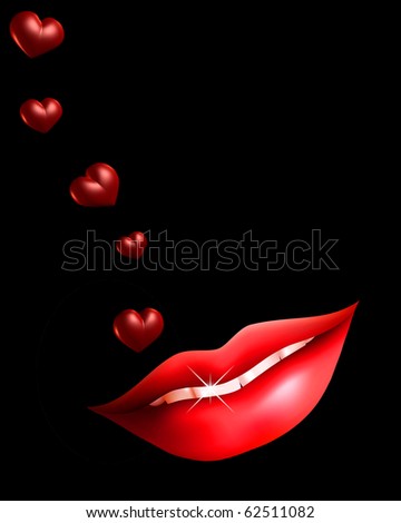 stock photo Illustration of sexy lips and hearts on black background